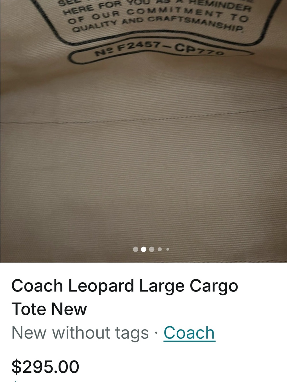 Coach Leopard Print Cargo Tote in Black & Tan with Embroidered Logo - Picture 4 of 10